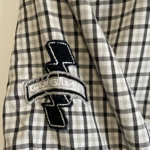Quicksilver Button Up Short Sleeve Shirt - Black White Check -Pocket Embroidered - Picture 5 of 6